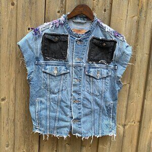 Vintage 2004 Levis Patchwork Jean Jacket Vest Small